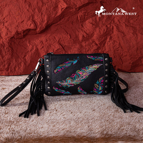 Montana West Embroidered Feather Collection Clutch/Crossbody - Montana West World