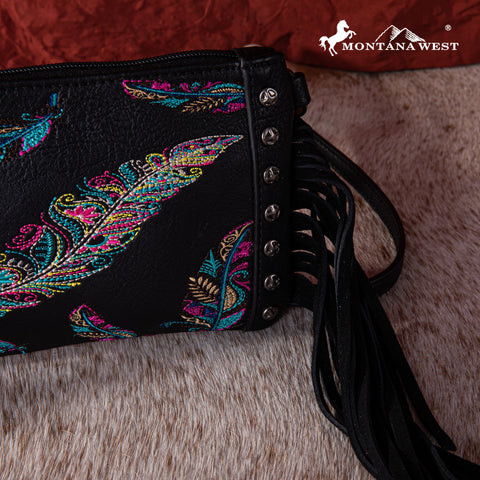 Montana West Embroidered Feather Collection Clutch/Crossbody - Montana West World