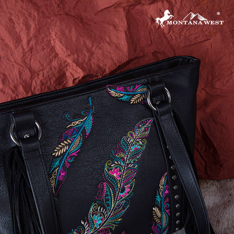 Montana West Embroidered Feather Concealed Carry Tote - Montana West World