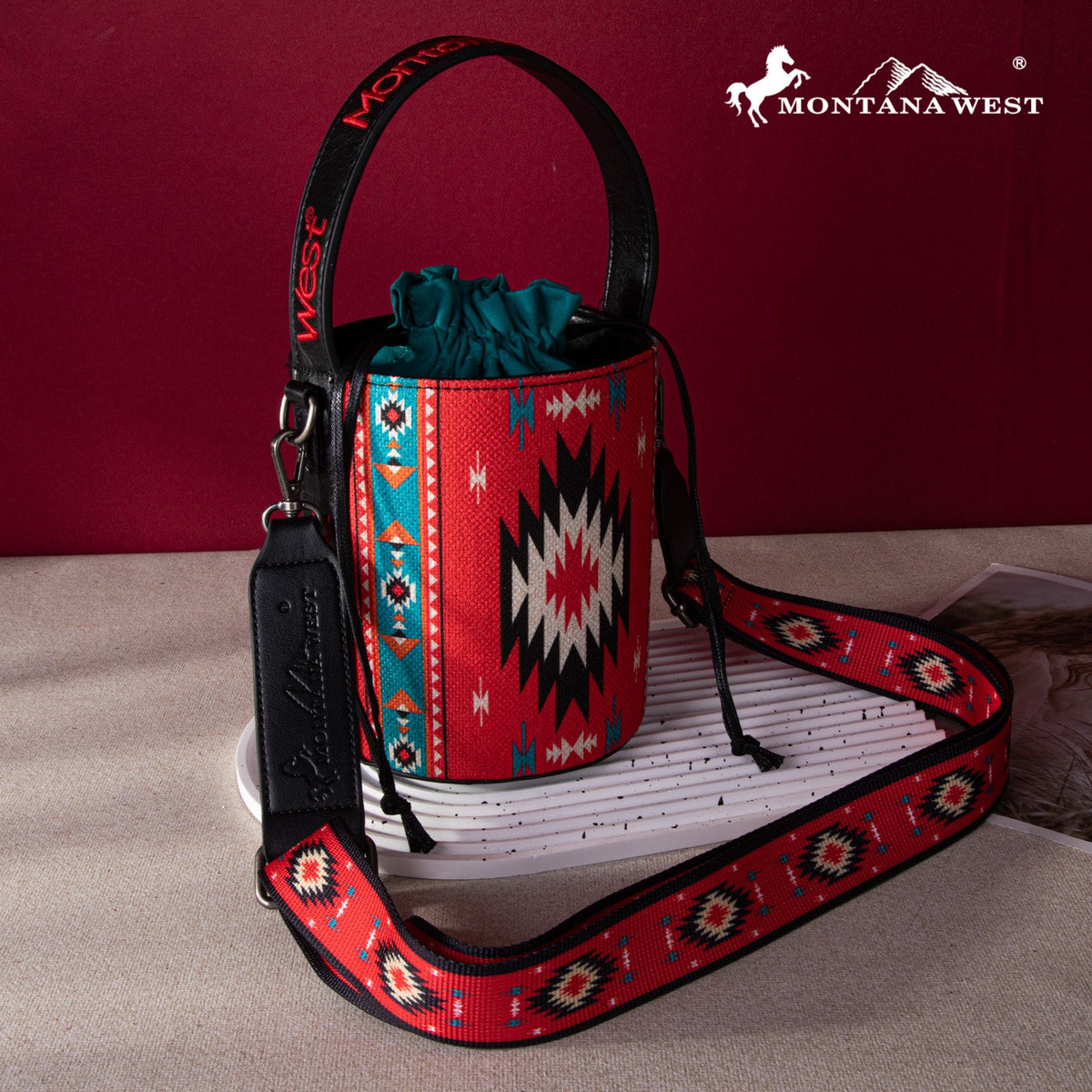 Montana West Aztec Drawstring Bucket Crossbody Bag - Montana West World