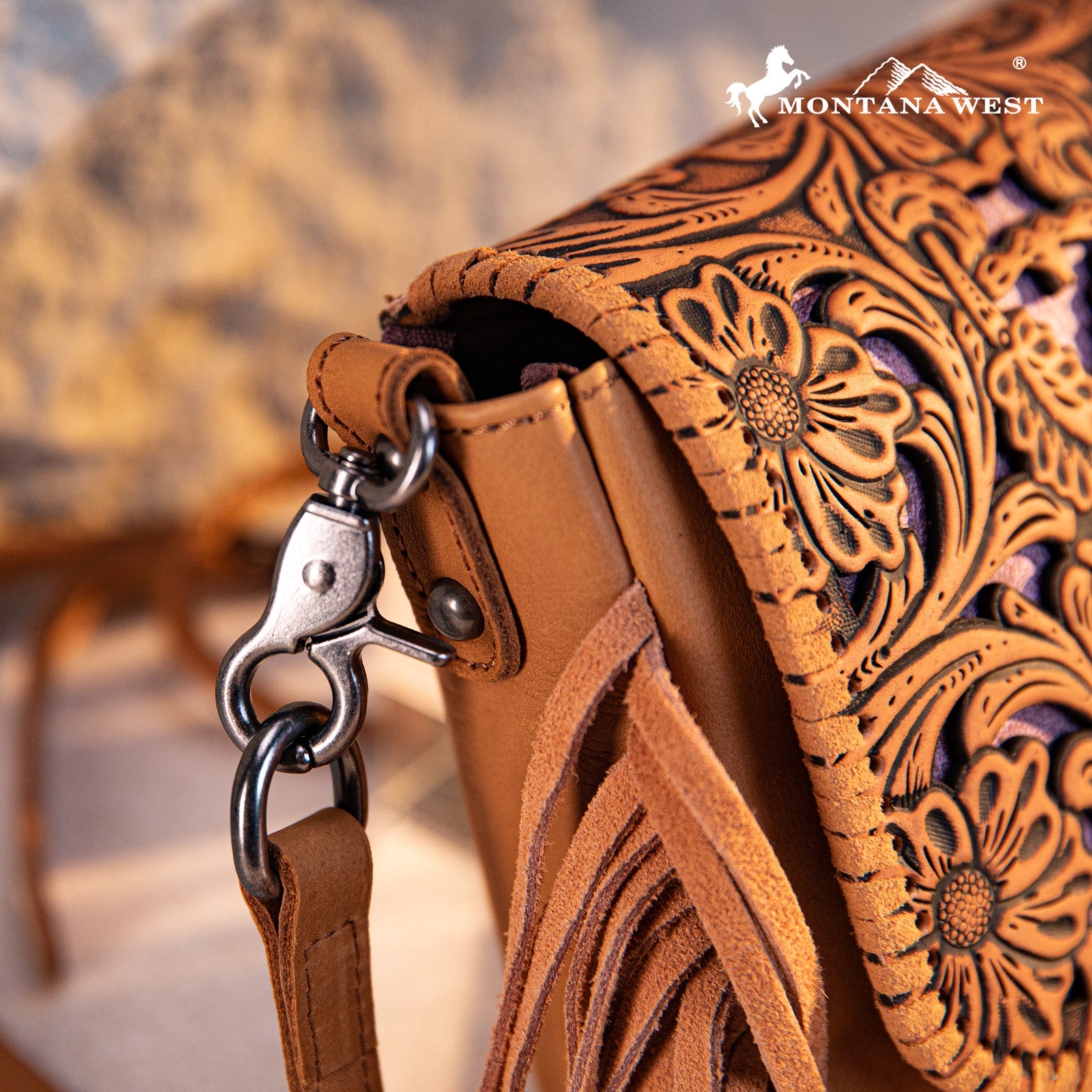 Montana West Genuine Leather Tooled Fringe Crossbody - Montana West World