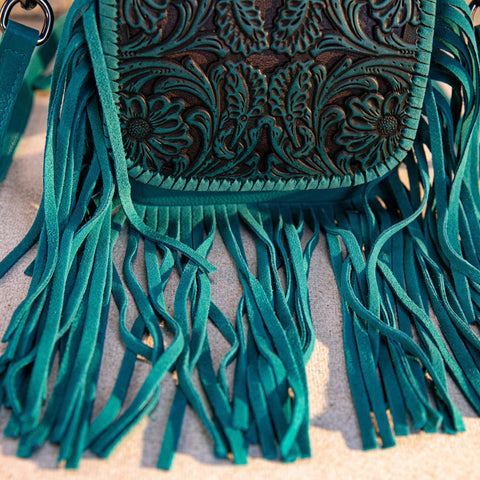 Montana West Genuine Leather Tooled Fringe Crossbody - Montana West World