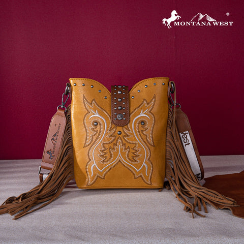 Montana West Embroidered Fringe Collection Boot Purse Crossbody - Montana West World