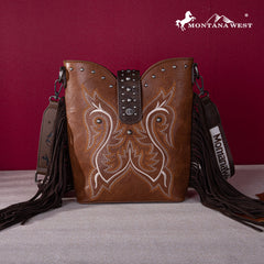 Montana West Embroidered Fringe Collection Boot Purse Crossbody - Montana West World