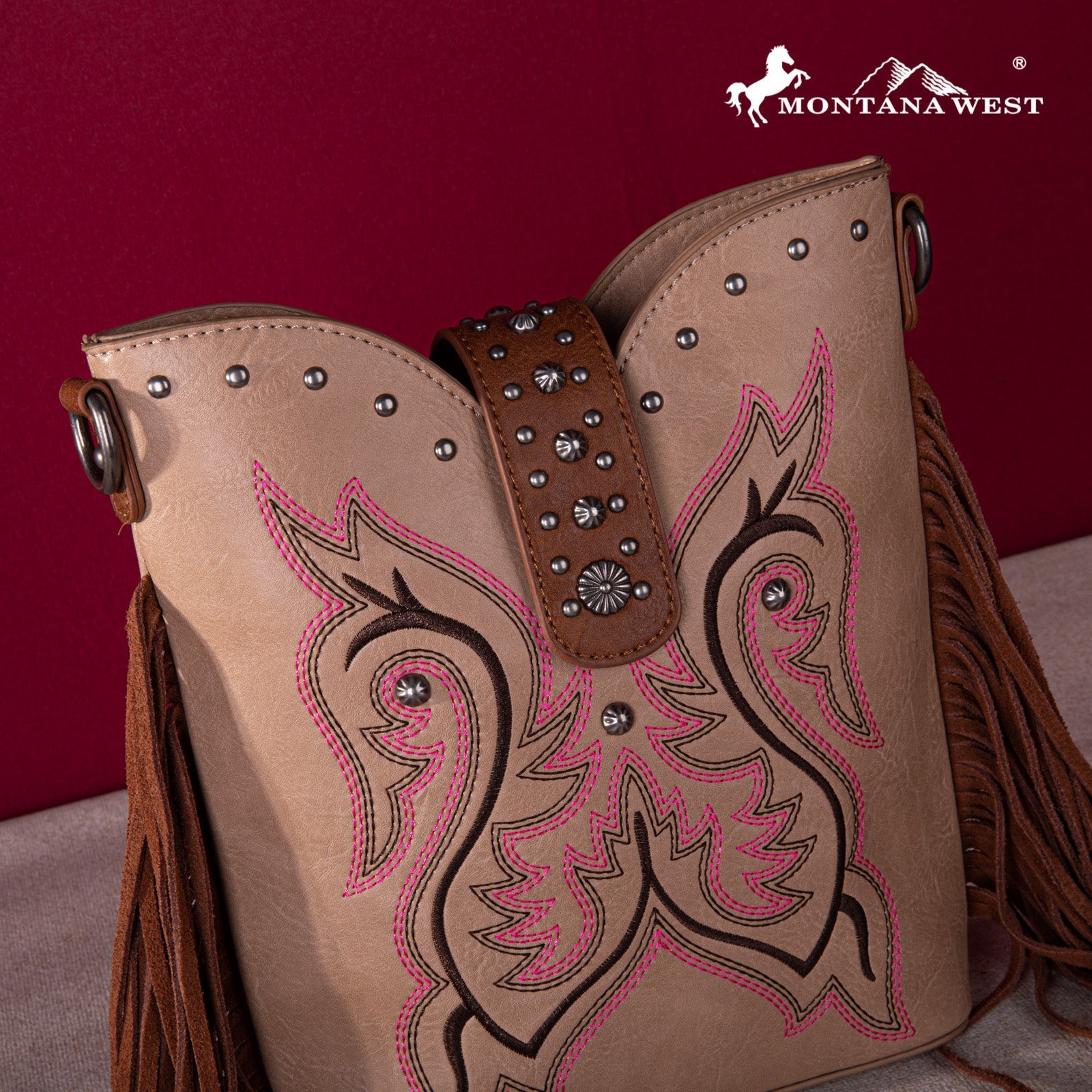 Montana West Embroidered Fringe Collection Boot Purse Crossbody - Montana West World