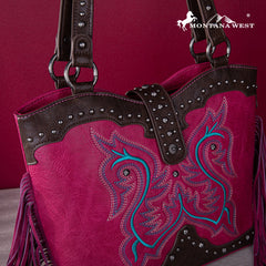 Montana West Embroidered Fringe Collection Concealed Carry Boot Purse Tote - Montana West World