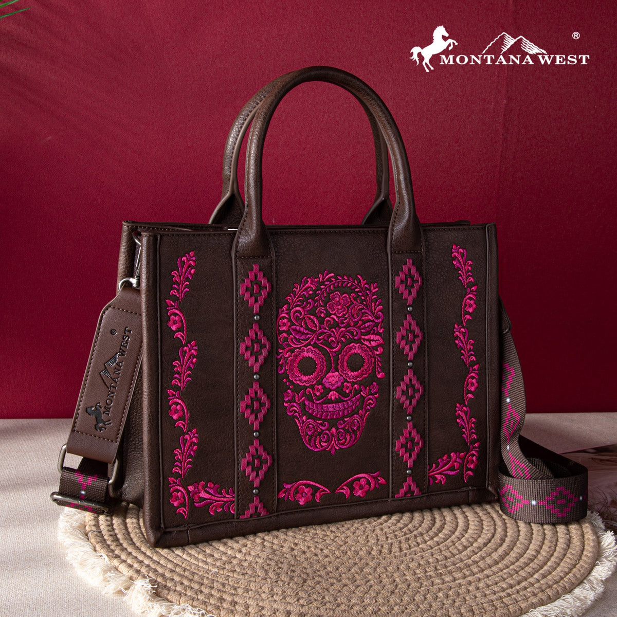 Montana West Embroidered Sugar Skull Tote Bag - Montana West World