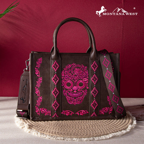 Montana West Embroidered Sugar Skull Tote Bag - Montana West World