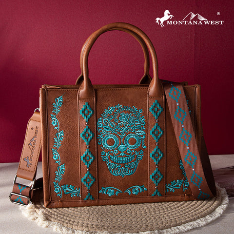 Montana West Embroidered Sugar Skull Tote Bag - Montana West World