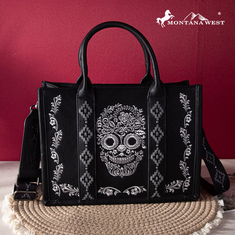 Montana West Embroidered Sugar Skull Tote Bag - Montana West World