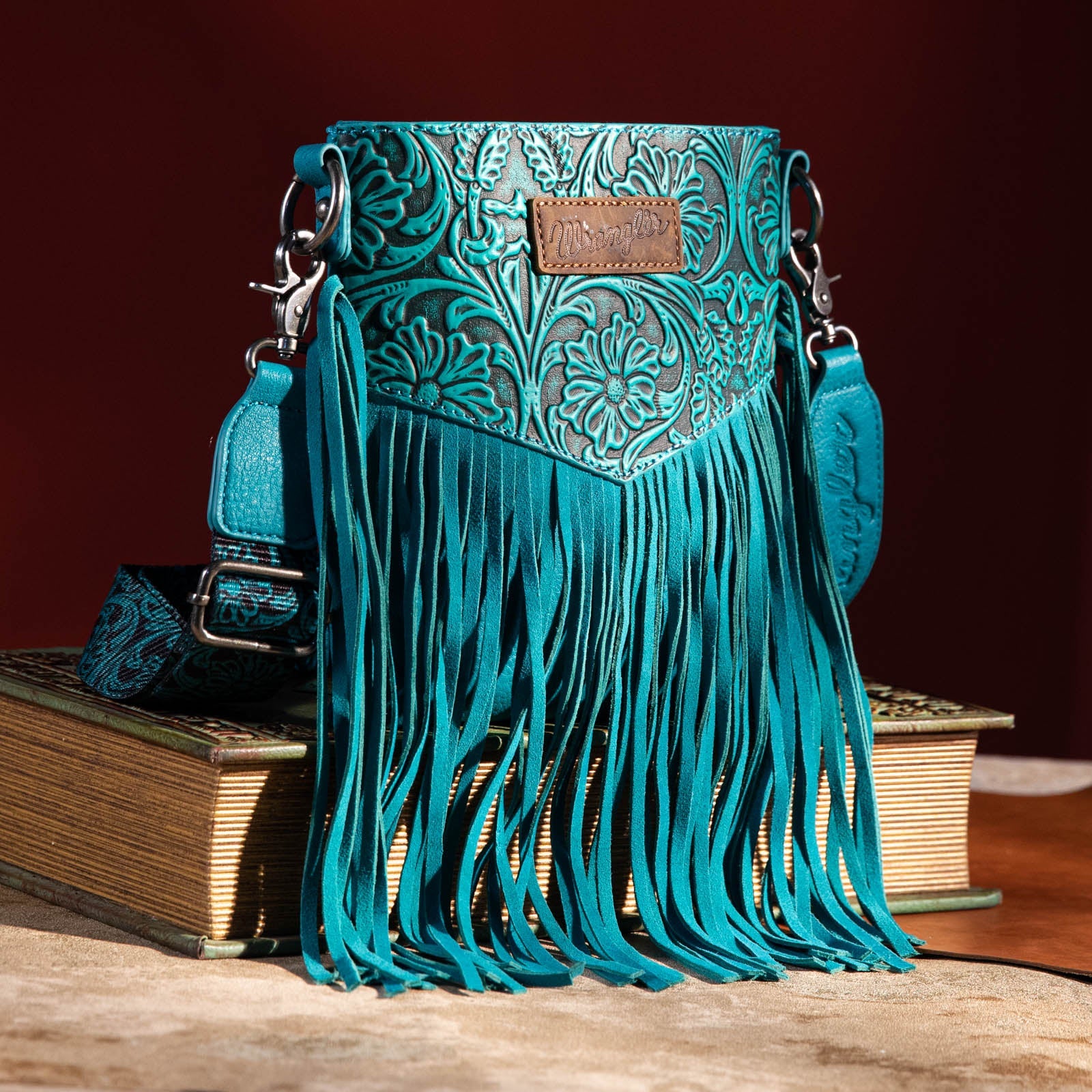 Wrangler Vintage Floral Embossed Fringe Crossbody Bag - Montana West World