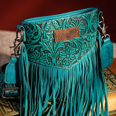 Wrangler Vintage Floral Embossed Fringe Crossbody Bag - Montana West World