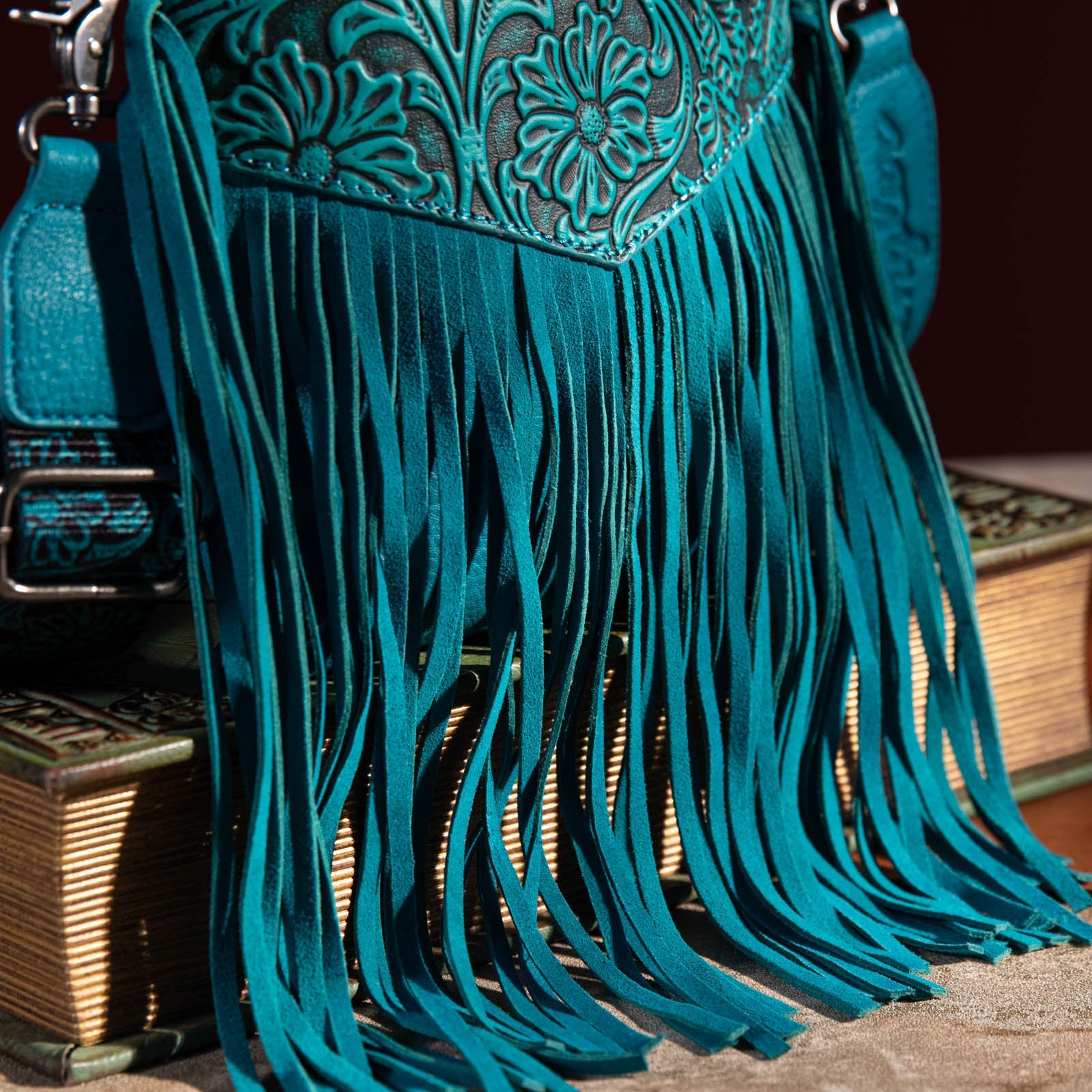 Wrangler Vintage Floral Embossed Fringe Crossbody Bag - Montana West World