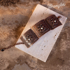 Wrangler Bronze Chain Concho Cuff Bracelet White Stone - Montana West World