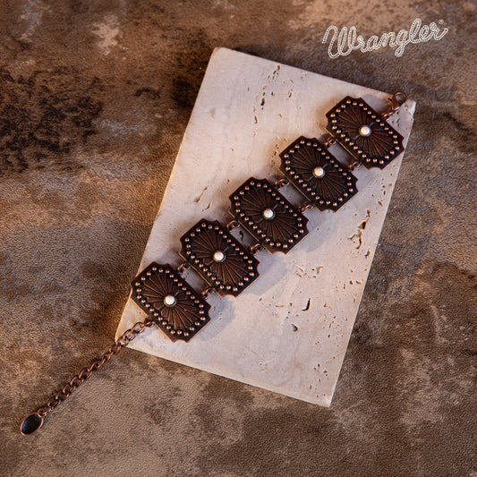 Wrangler  Bronze Chain Concho Cuff Bracelet White Stone - Montana West World