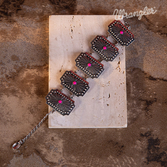 Wrangler  Silver  Chain Concho Cuff Bracelet Hot Pink Stone - Montana West World