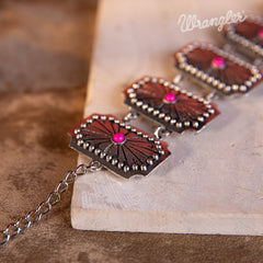Wrangler  Silver  Chain Concho Cuff Bracelet Hot Pink Stone - Montana West World