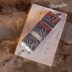 Wrangler  Silver Chain Concho Cuff Bracelet Turquoise Stone - Montana West World