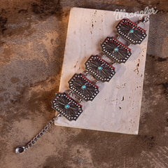 Wrangler Silver Chain Concho Cuff Bracelet Turquoise  Stone - Montana West World