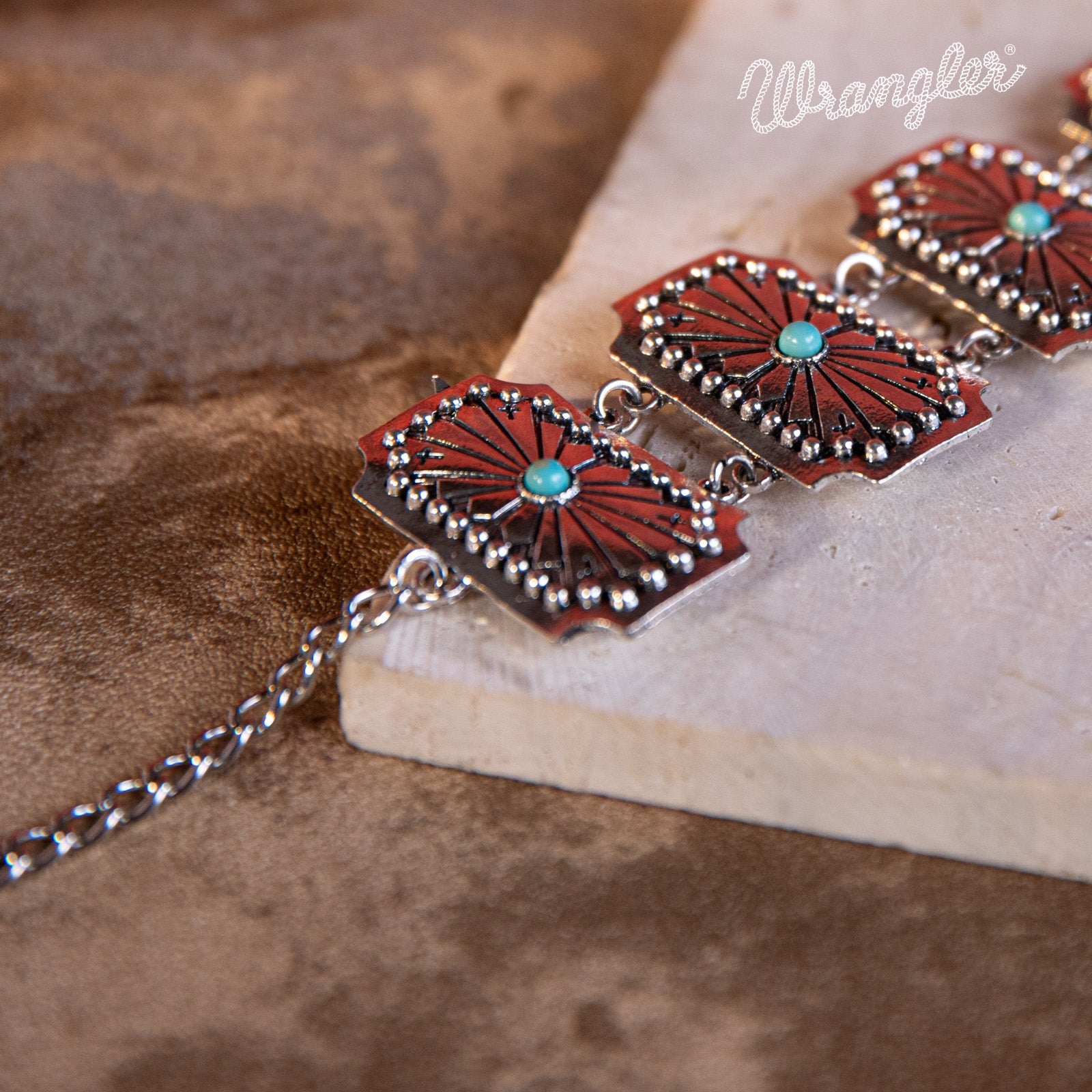 Wrangler Silver Chain Concho Cuff Bracelet Turquoise  Stone - Montana West World