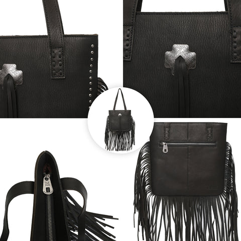 Montana West Concho Genuine Leather Fringe Tote Bag - Montana West World