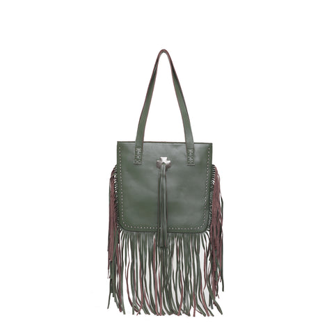 Montana West Concho Genuine Leather Fringe Tote Bag - Montana West World