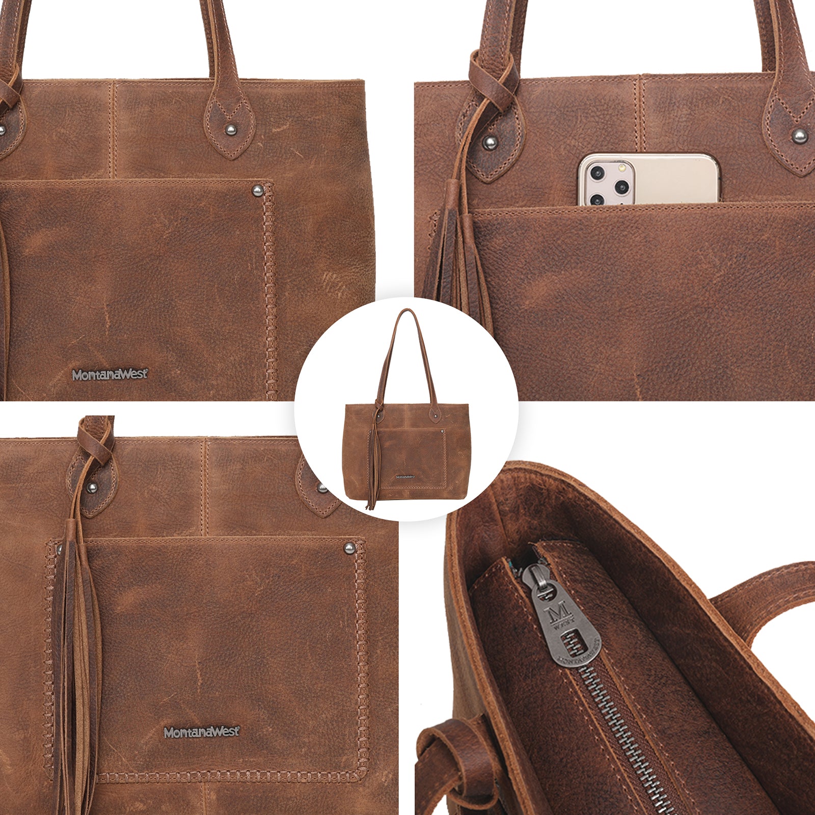 Montana West Real Leather Studs Collection Concealed Carry Tote - Montana West World