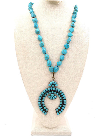 Montana West Turquoise Bead Squash Blossom Pendent Necklace - Montana West World