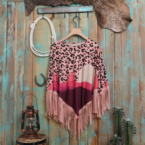 Montana West Pink Desert Sunset Print Fringe Poncho - Montana West World