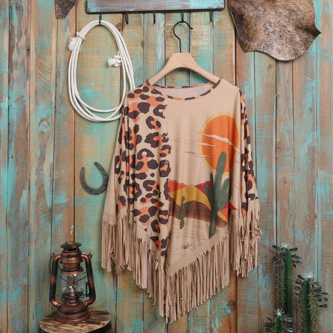 Montana West Leopard Desert Fringe Poncho - Montana West World