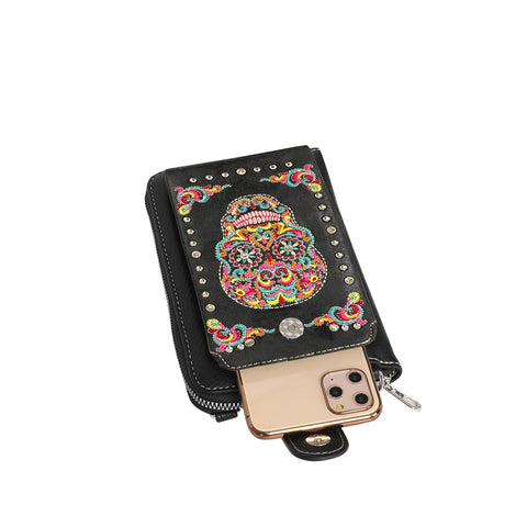 American Bling Embroidered Sugar Skull Crossbody Phone Wallet - Montana West World