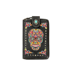 American Bling Embroidered Sugar Skull Crossbody Phone Wallet - Montana West World