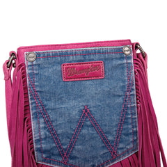 Wrangler Hot Pink Leather Fringe Jean Denim Pocket Crossbody - Montana West World
