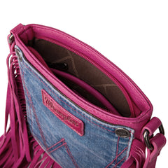 Wrangler Hot Pink Leather Fringe Jean Denim Pocket Crossbody - Montana West World