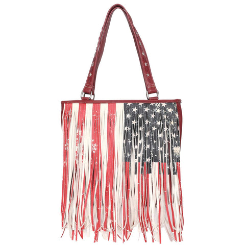 Montana West Fringe American Flag Canvas Tote Bag - Montana West World