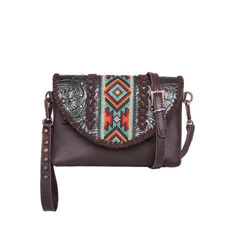 Montana West Real Leather Tooled Crossbody Clutch - Montana West World