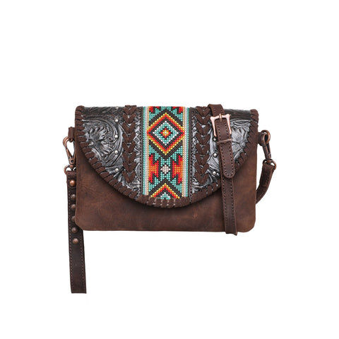 Montana West Real Leather Tooled Crossbody Clutch - Montana West World