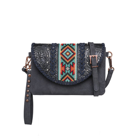 Montana West Real Leather Tooled Crossbody Clutch - Montana West World