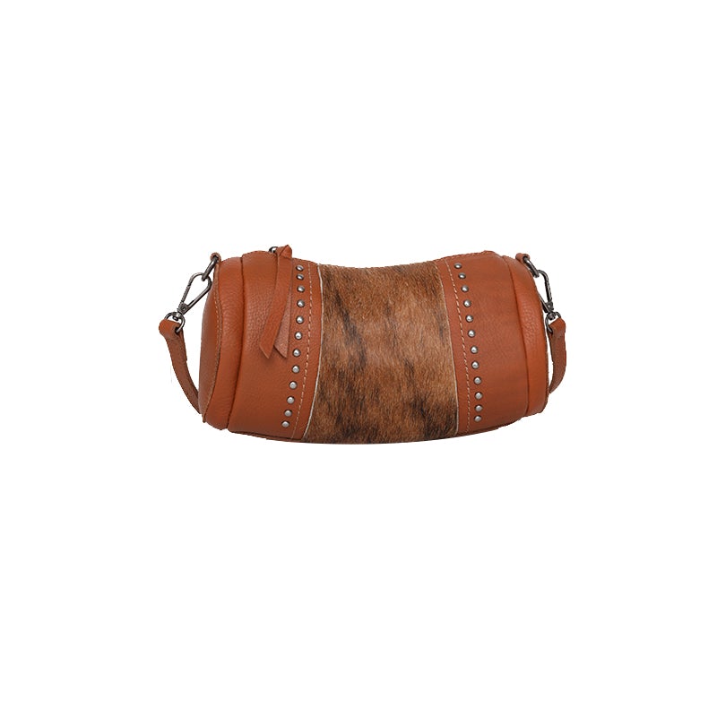 Montana West Genuine Leather Cow-Hide Collection Mini Barrel Bag Coffee