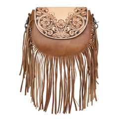 Montana West Genuine Leather Hand Tooled Fringe Saddle Bag - Montana West World