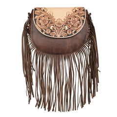 Montana West Genuine Leather Hand Tooled Fringe Saddle Bag - Montana West World
