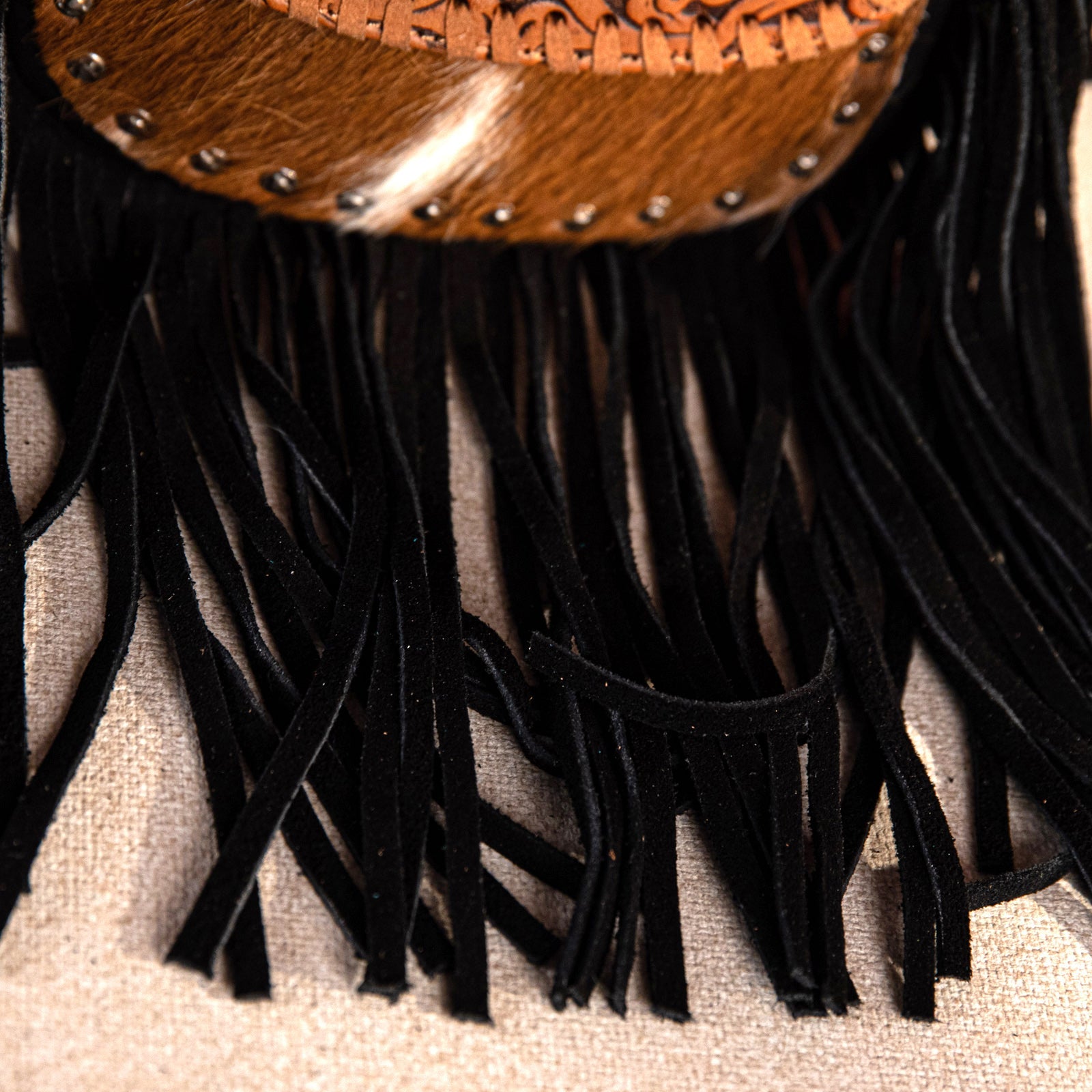 Montana West Genuine Leather Hair-On Tooled Fringe Crossbody - Montana West World