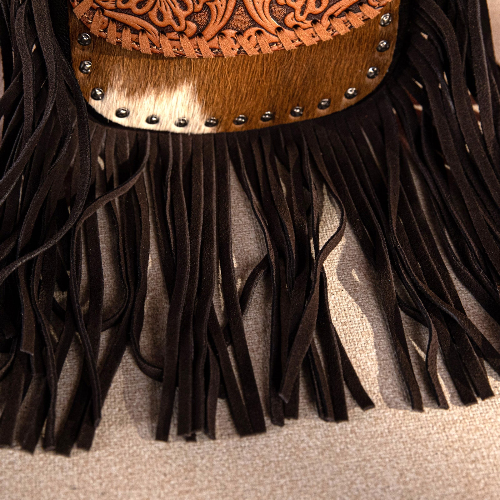 Montana West Genuine Leather Hair-On Tooled Fringe Crossbody - Montana West World
