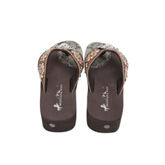 Mandala Silver Floral Rhinestones Concho Embroidered Wedge Flip-Flop - Montana West World