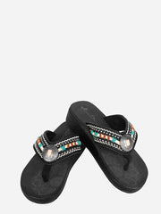 Mandala Hand-Stitch Concho Wedge Flip-Flops - Montana West World