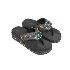 Mandala Aztec Tooled Wedge with Crosses Flip Flops - Montana West World
