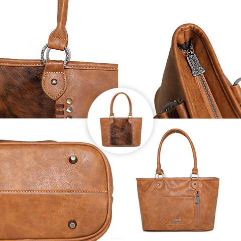 Trinity Ranch Hair-On Leather Collection Concealed Carry Wide Tote - Montana West World