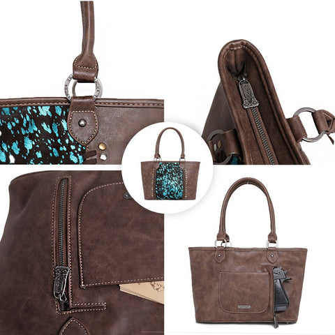 Trinity Ranch Hair-On Leather Collection Concealed Carry Wide Tote - Montana West World