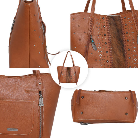 Trinity Ranch Hair-On Leather Studs Collection Concealed Tote - Montana West World