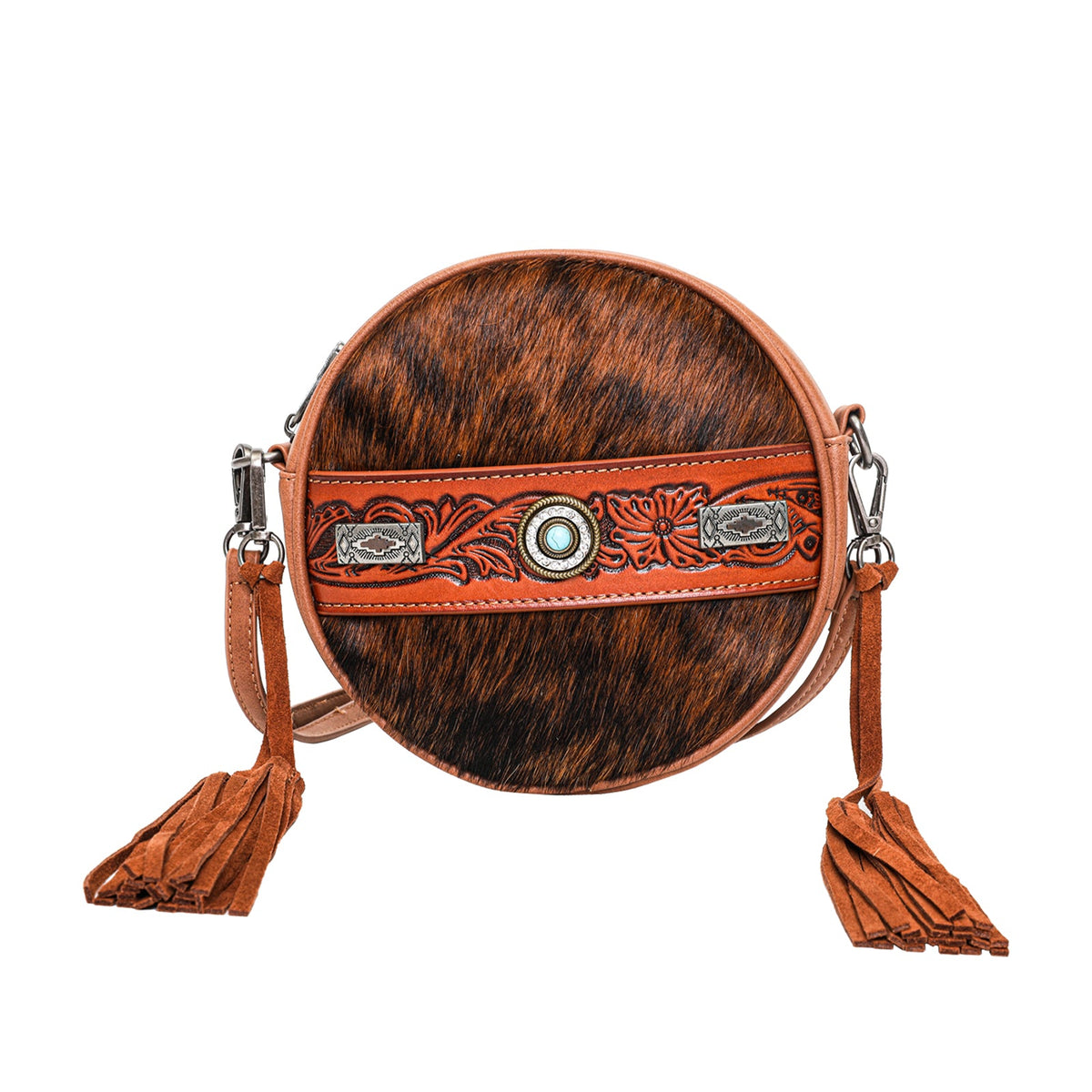 Trinity Ranch Hair On Cowhide Collection Crossbody Circle Bag - Montana West World